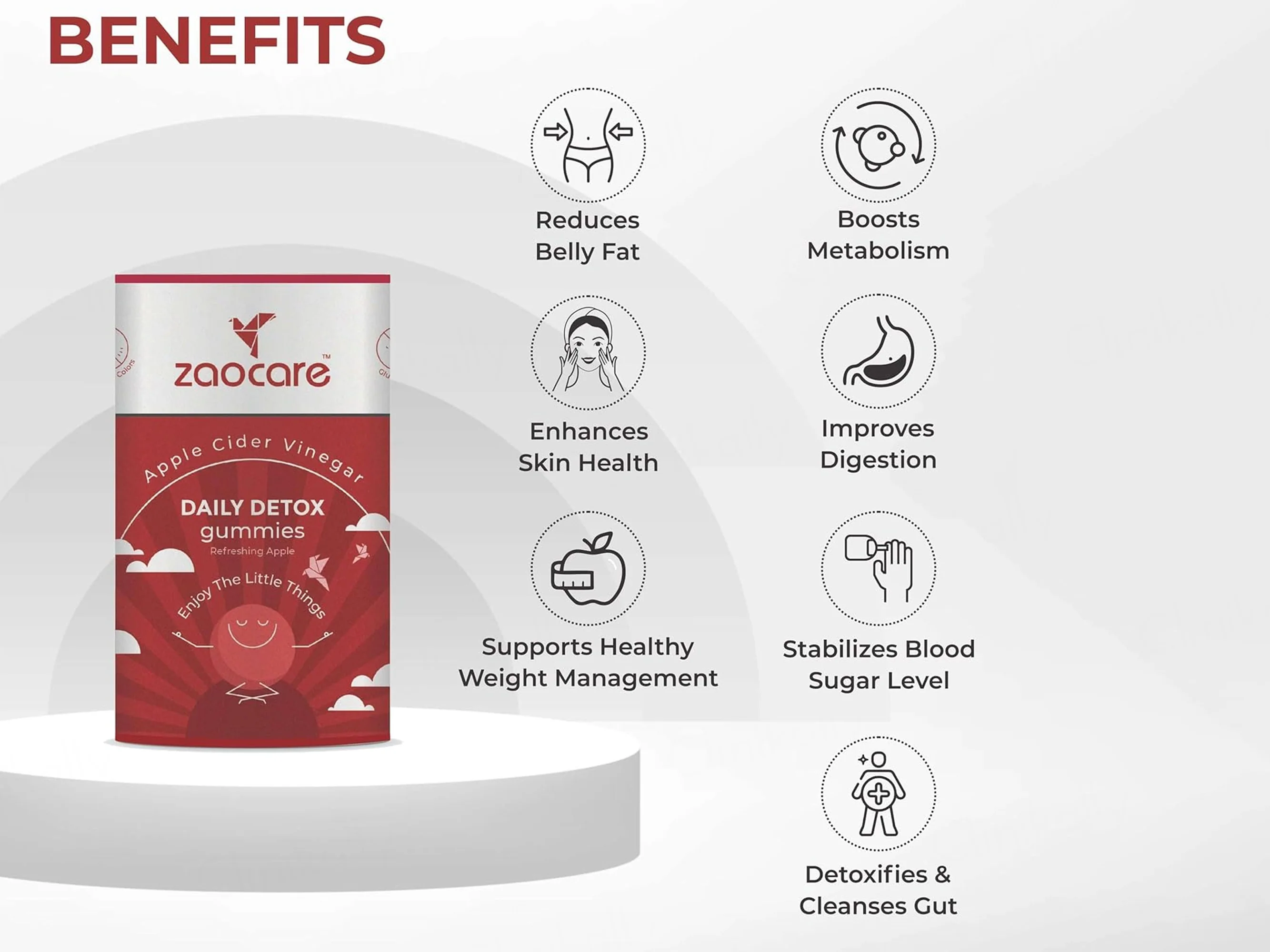 Zaocare Daily Detox Apple Cider Vinegar Gummies - Refreshing Apple Flavour - Image 5