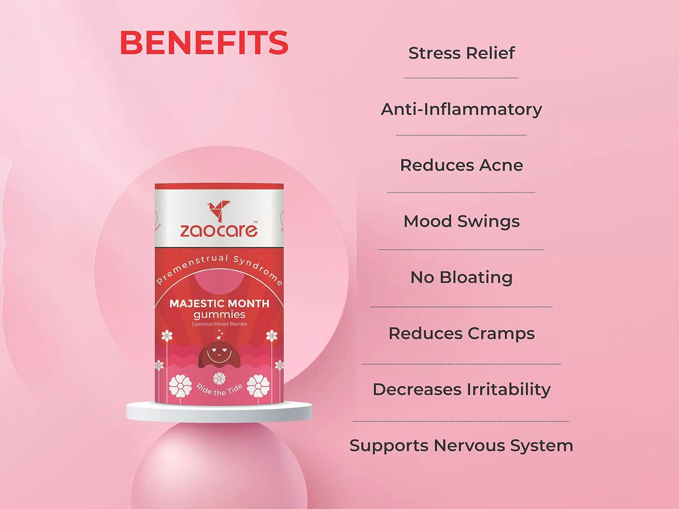 Zaocare Majestic Month Premenstrual Syndrome Gummies - Luscious Mixed Berries Flavour - Image 2