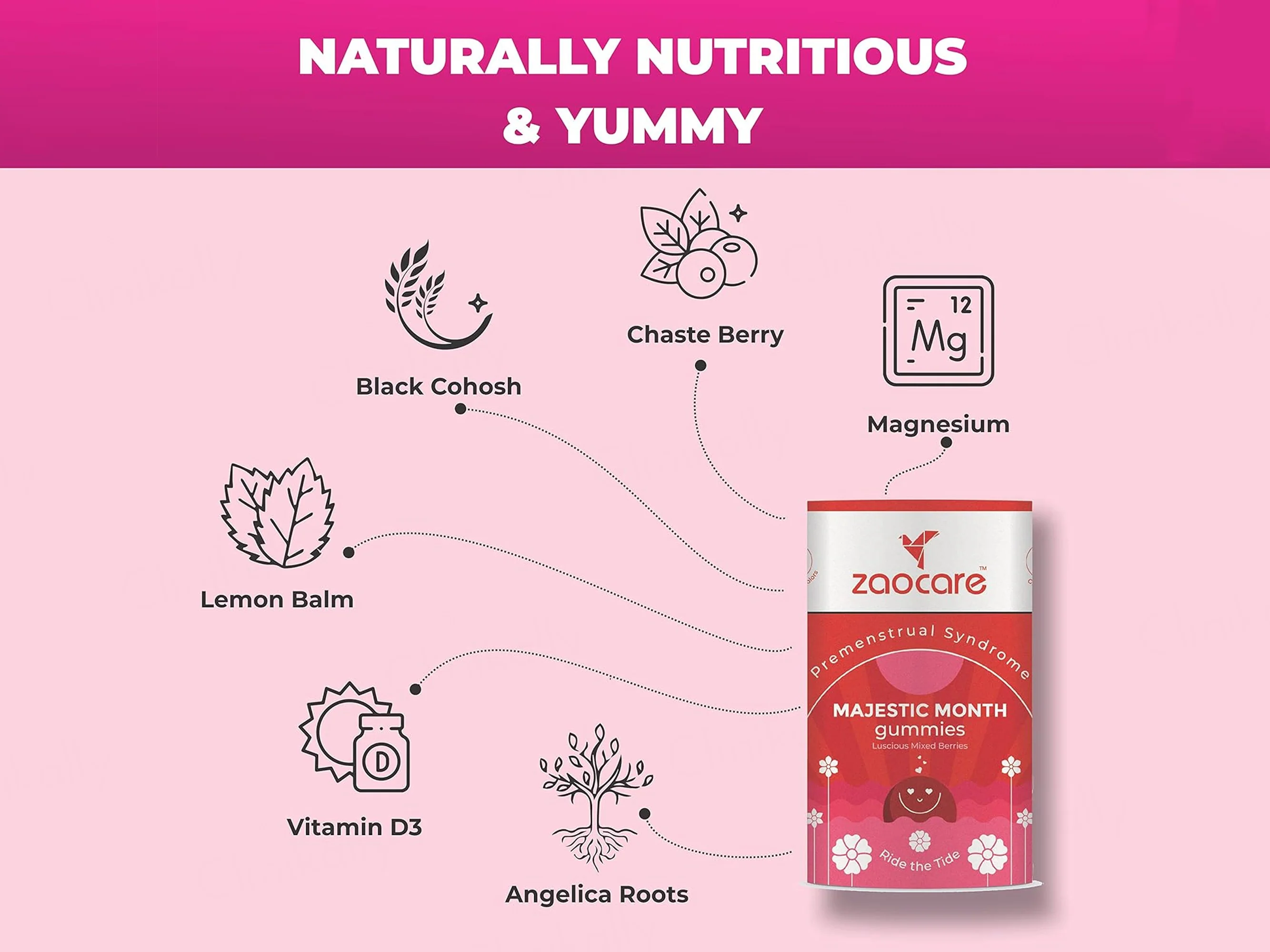 Zaocare Majestic Month Premenstrual Syndrome Gummies - Luscious Mixed Berries Flavour - Image 5