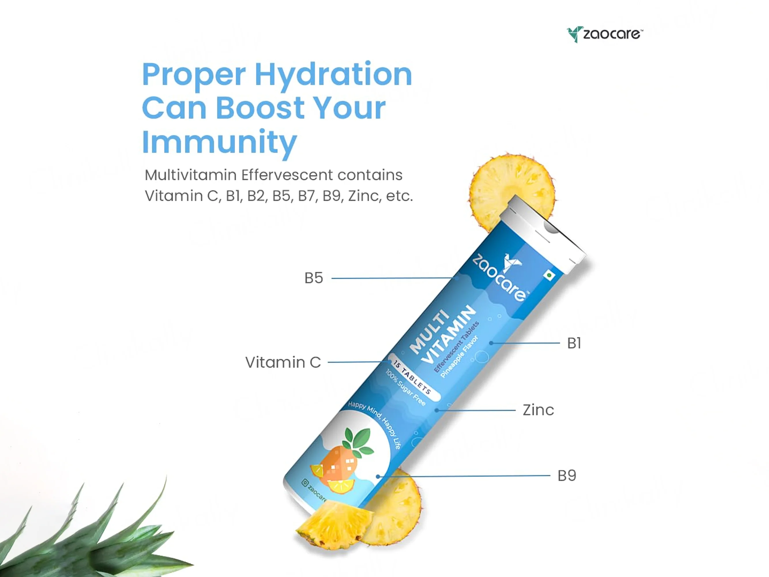 Zaocare Multivitamin Effervescent Tablet - Pineapple Flavour - Image 4