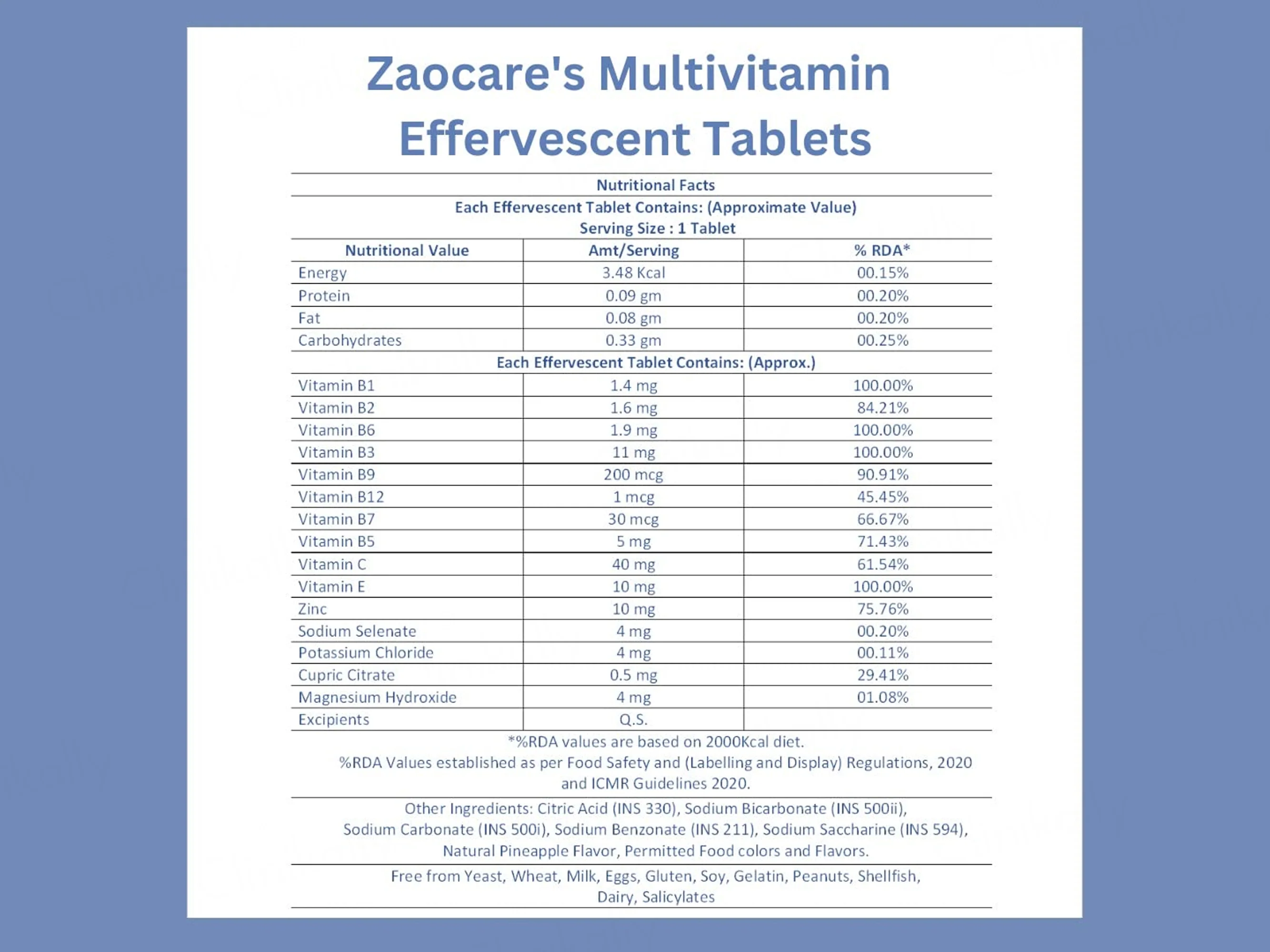 Zaocare Multivitamin Effervescent Tablet - Pineapple Flavour - Image 7