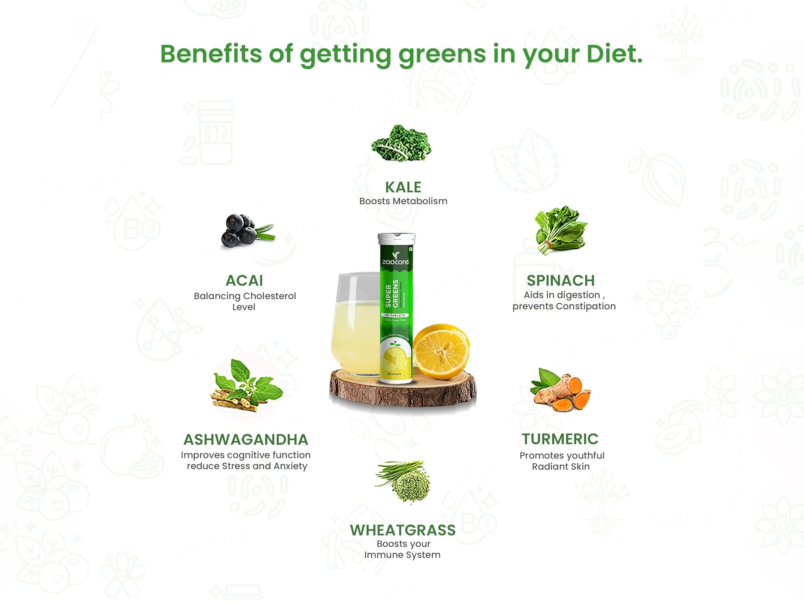 Zaocare Super Greens Effervescent Tablet - Lime Flavour - Image 6