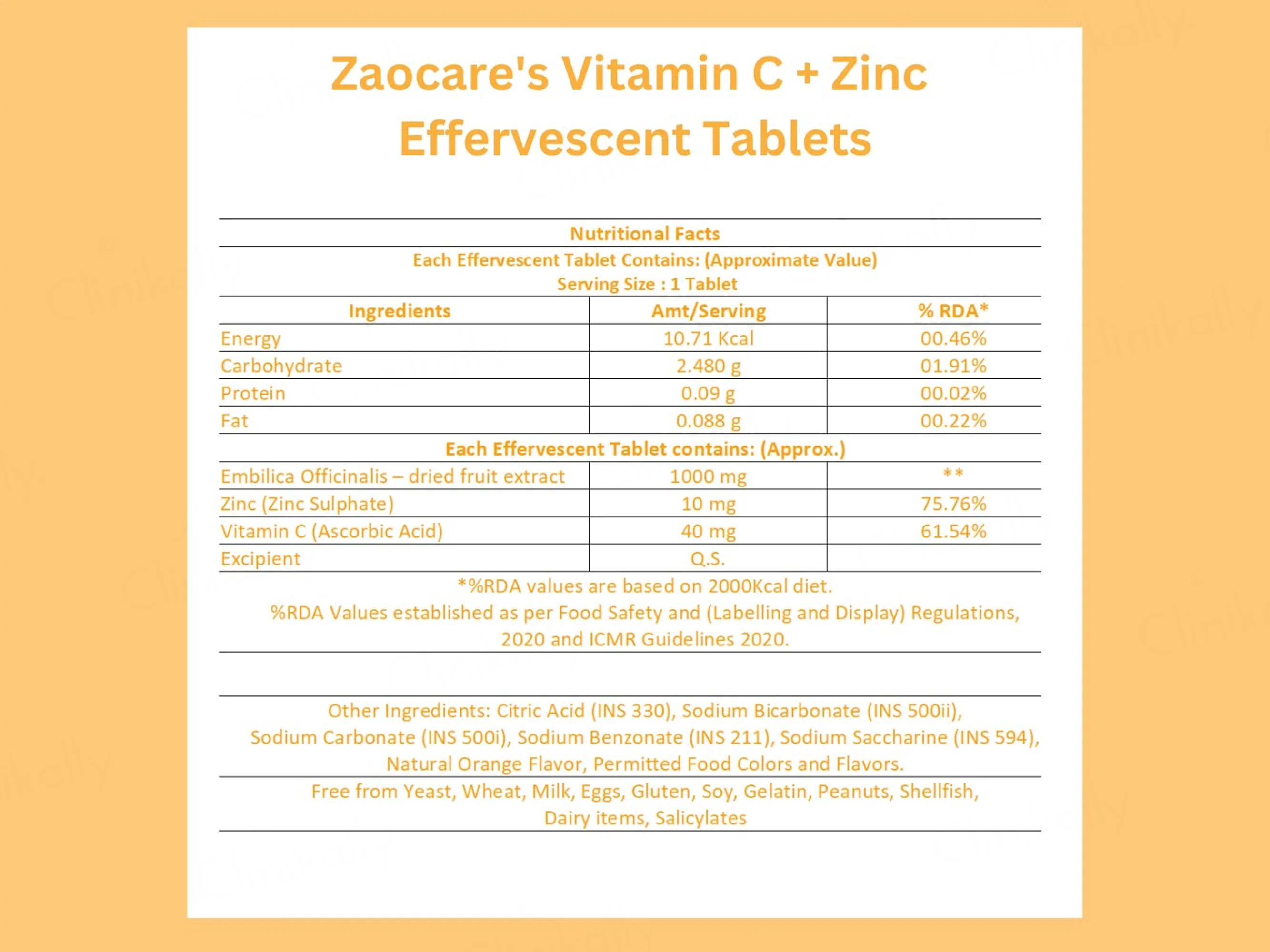 Zaocare Vitamin C + Zinc Effervescent Tablet - Orange Flavour - Image 6